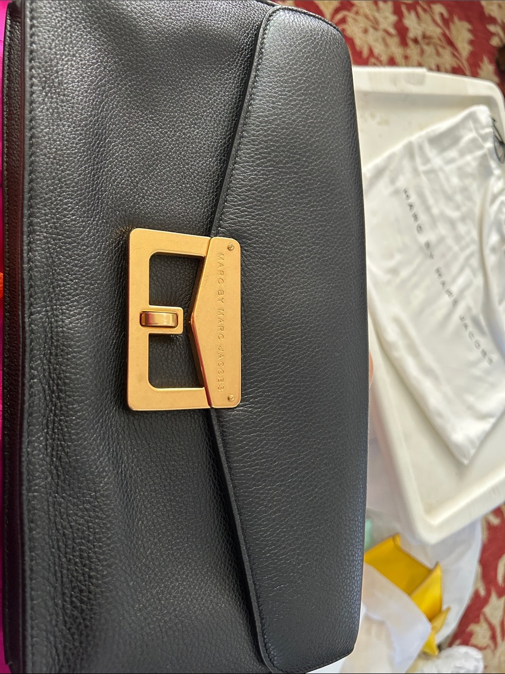 Marc by Marc Jacobs Black Leather Clutch with Gold Turn-Lock